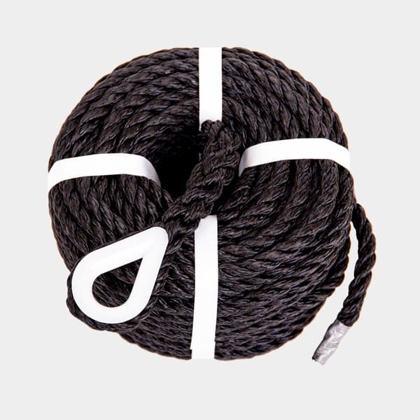 Ankarlina med kaus PolyRopes Special Storm, 3-slagen polyester, Ø12 mm, 35 meter, svart
