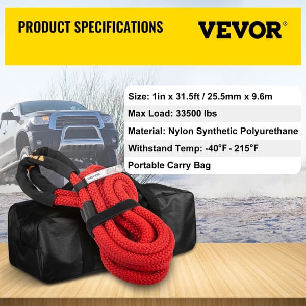 Slæbetov, Nylon Dobbeltflettet, Kinetisk Energi Genopretning, Sort 52300lbs