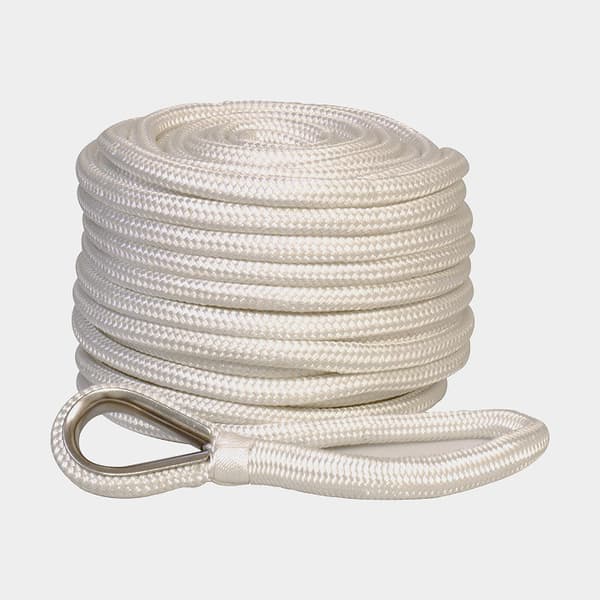 Blyad ankarlina med rostfri kaus 1852-Marine, flätad polyester, Ø12 mm, 15 meter (bly hela längden - för ankarspel), vit