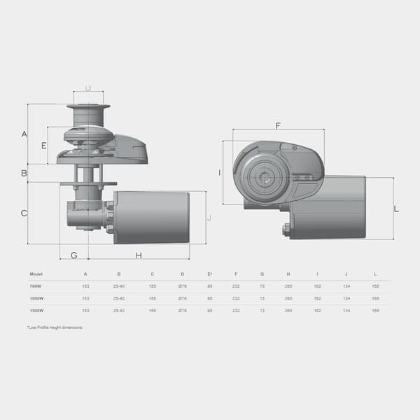 Elektriskt ankarspel Lofrans X2 Low Profile Aluminium, 1000 W, 12 V, för Ø8 mm kätting / Ø14 mm 3-slagen lina med kätting