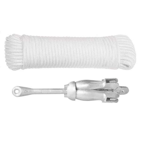 Foldbart anker med reb 3,2 kg formbart jern sølvfarvet - Foldbart Anker - Foldbare Ankre - Home & Living