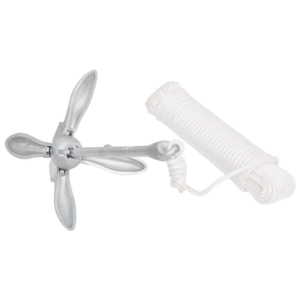 Foldbart anker med reb 3,2 kg formbart jern sølvfarvet - Foldbart Anker - Foldbare Ankre - Home & Living
