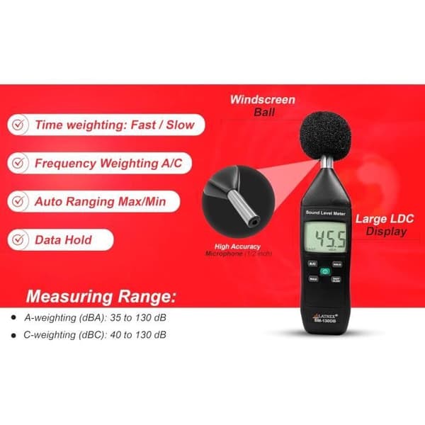 Sonometer LATNEX SM-130DB - Digital ljudmätare med automatisk avstängningsfunktion