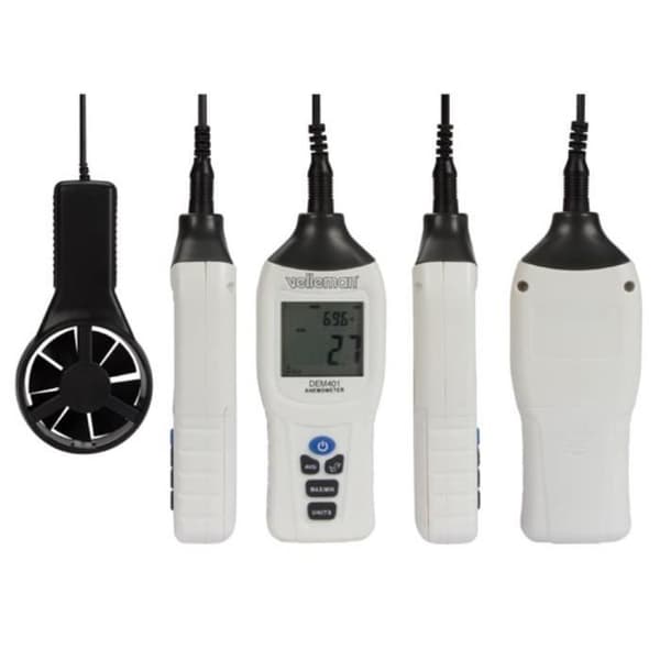 Velleman Digital termometer/anemometer, vindhastighet, temperatur, LCD-skärm, automatisk eller tidsinställd avstängning