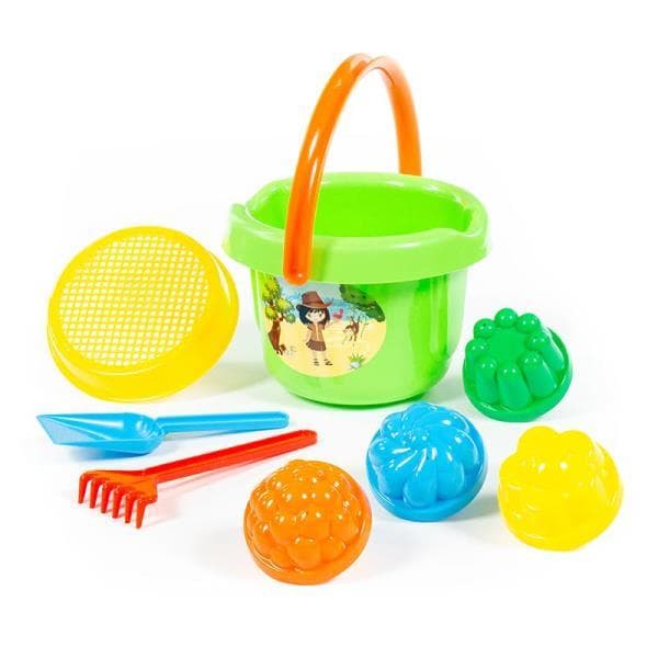 Polesie 0989 set nr10 large bucket, sieve, 4 molds, shovel, rake