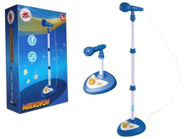 A microphone on a stand in the crate. BRIMAREX
