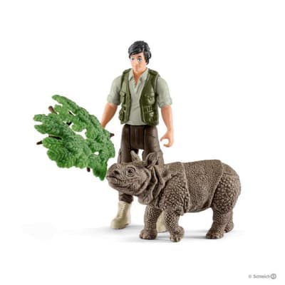 Schleich 42428 Leśniczy i indyjski nosorożec