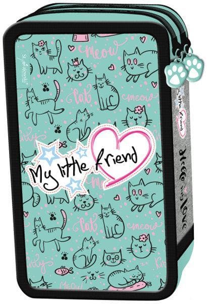 Double pencil case with equipment My Little Friend cat mint
