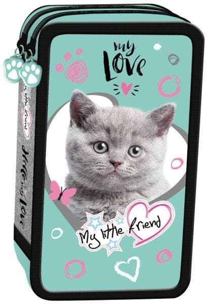 Double pencil case with equipment My Little Friend cat mint