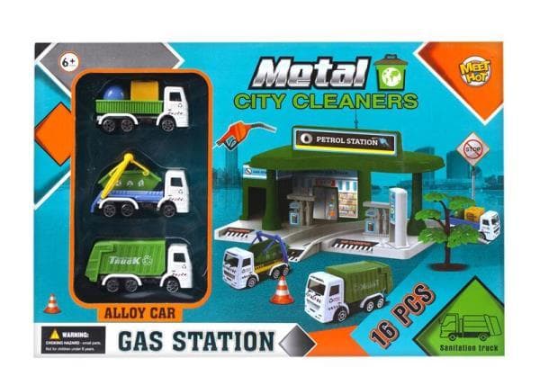 Stacja paliw śmieciarka + akcesoria metalowe 37x25x10 MC