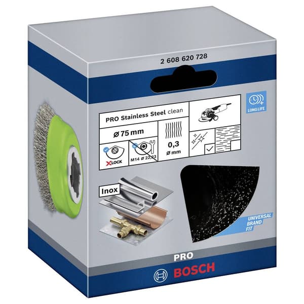 Bosch Accessories Koppborste X-lock Clean for Inox, 75 mm, 0,3 mm, vågig rostfri ståltråd 2608620728 1 st