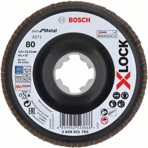 Bosch Accessories 2608621765 X-lock slipskiva, metall, vinklad utgång, G 80, X571, 115 mm, K80 Diameter 115 mm N/A 1 st