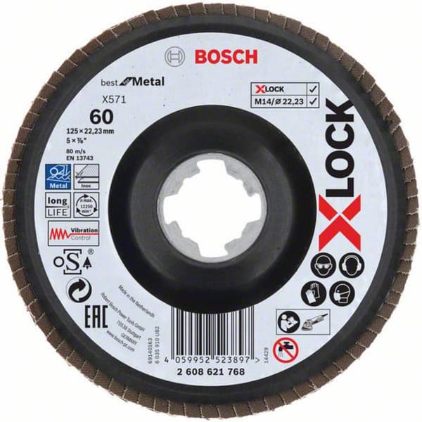Bosch Accessories 2608621768 X-lock slipskiva, metall, vinklad utgång, G 60, X571, 125 mm, K60 Diameter 125 mm N/A 1 st