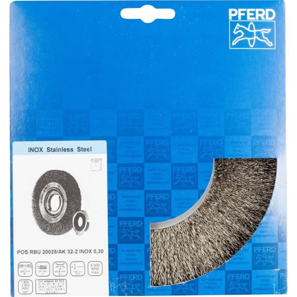 PFERD Rundborste bred oflätad RBU Ø 200 x 25 mm variabelt hål i rostfritt stål-tråd-Ø 0,30 för slipbock 1 43701260 1 st