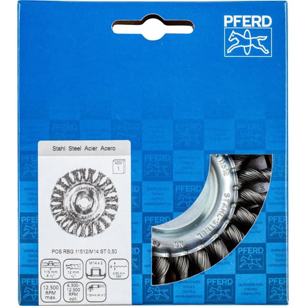 PFERD Rundborste flätad RBG Ø 115 x 12 mm M14 stål-Ø 0,50 för vinkelslip 43312002 1 st