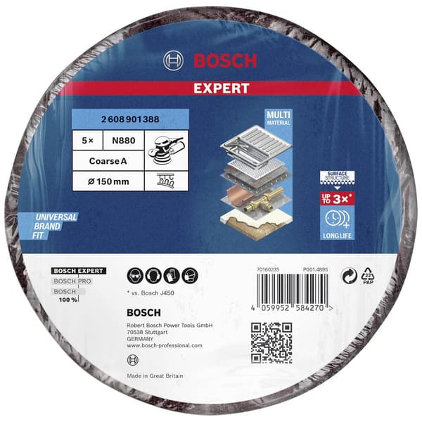 Bosch Accessories 2608901388 EXPERT N880 fleecerskiva för excenterslip, 150 mm, grov, 5-delars. 5 st