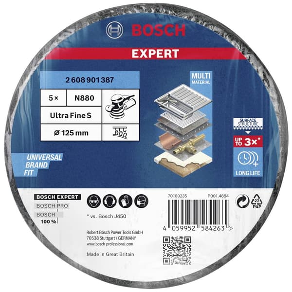 Bosch Accessories 2608901387 EXPERT N880 fleecerskiva för excenterslip, 125 mm, fin, 5-delars. 5 st
