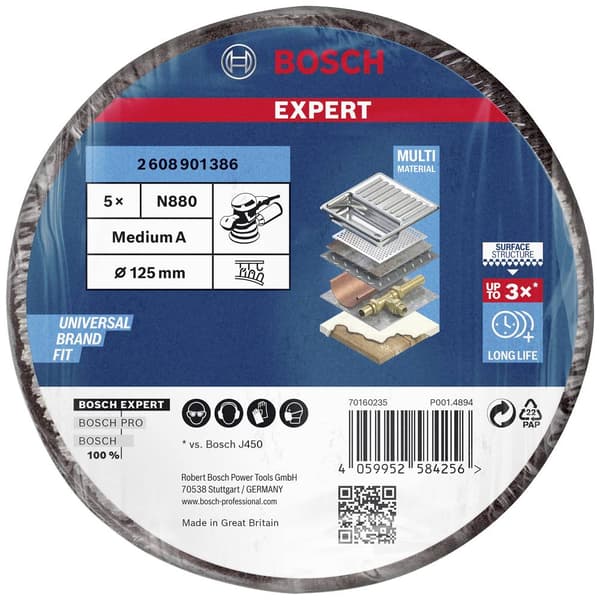Bosch Accessories 2608901386 EXPERT N880 fleecerskiva för excenterslip, 125 mm, medel, 5-delars. 5 st