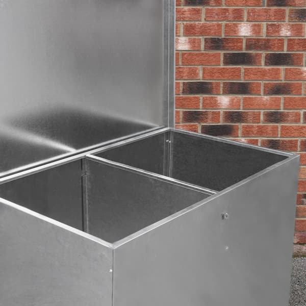 64 L Galvaniserad Fodertunna 2-delad Förvaring av Foder för Utomhusbruk Vattenresistent Stall Gård Djurfoder Spannmål Utrustning Låsbar med Hänglås