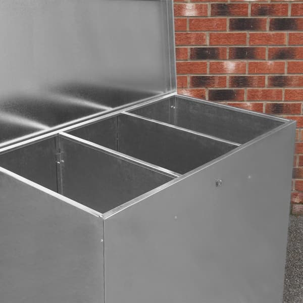 64 L Galvaniserad Fodertunna 3-delad Förvaring av Foder för Utomhusbruk Vattenresistent Stall Gård Djurfoder Spannmål Utrustning Låsbar med Hänglås