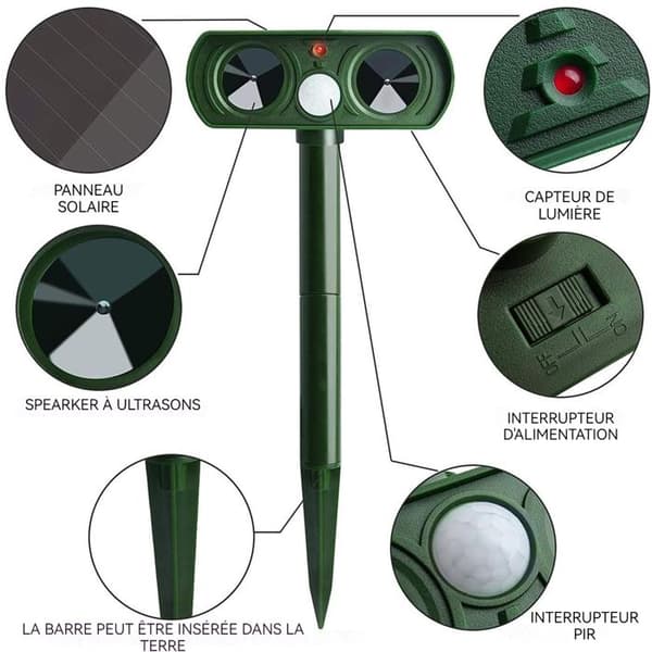 TD® Solcellsrepulsor 8 m Djurrepulsor Upprepulsor med solcell Laddningsbar solcellsrepulsor Ultraljudsrepulsor för katt
