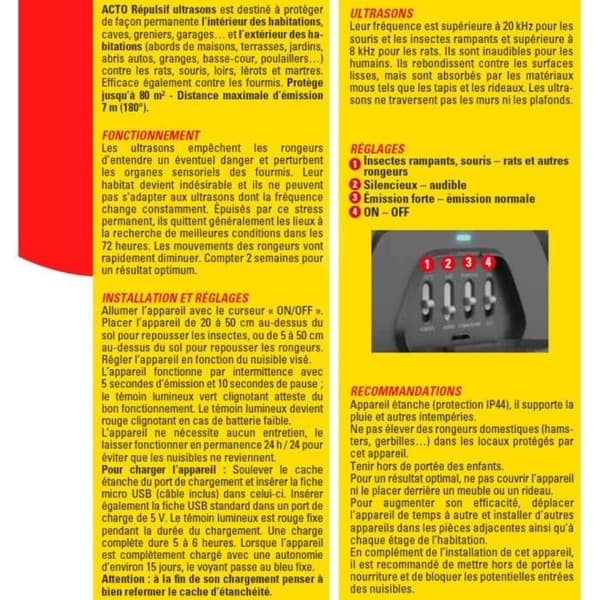Ultraljudsrepellents - ACTO - Råttor, Möss, Myror 80m²