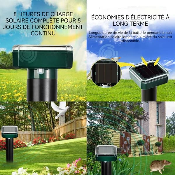 INN Solar Mole Repellent 8st 500mah LED 360 Degree Driving Solar Charging Anti Mole 24h Kontinuerligt arbete Ultraljud Skadligt