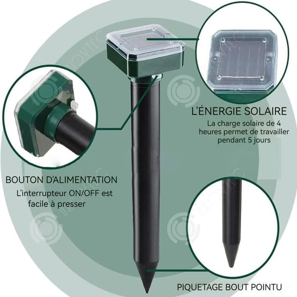 INN Solar Mole Repellent 8st 500mah LED 360 Degree Driving Solar Charging Anti Mole 24h Kontinuerligt arbete Ultraljud Skadligt
