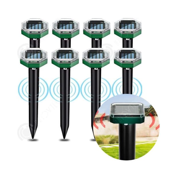 INN Solar Mole Repellent 8st 500mah LED 360 Degree Driving Solar Charging Anti Mole 24h Kontinuerligt arbete Ultraljud Skadligt