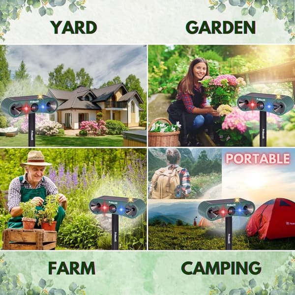 OBOSOE Solar Outdoor Ponneaine – Ultraääniliike LED-valolla – Vedenpitävä ohjain peuroille, kissoille, jyrsijöille