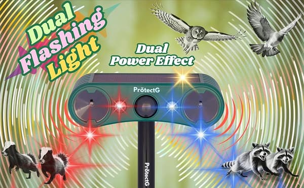 OBOSOE Solar Outdoor Ponneaine – Ultraääniliike LED-valolla – Vedenpitävä ohjain peuroille, kissoille, jyrsijöille
