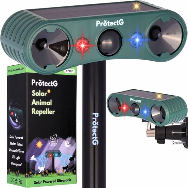 OBOSOE Solar Outdoor Ponneaine – Ultraääniliike LED-valolla – Vedenpitävä ohjain peuroille, kissoille, jyrsijöille