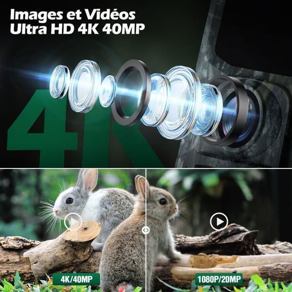 CAMPARK 4K 40MP jaktkamera - Nattseende - 0.1s trigger - IP66 - 2'' LCD