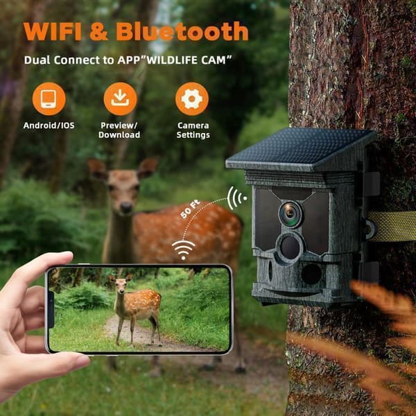 CAMPARK Solardriven viltkamera 4K 112MP Nattseende IP66 Trail Kamera WiFi/Bluetooth/APP