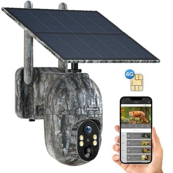 CAMPARK 4G Solcells Jaktkamera Utomhus med SIM-kort 2.5K Trådlös Färg Nattseende Instantanmälan 360° PTZ