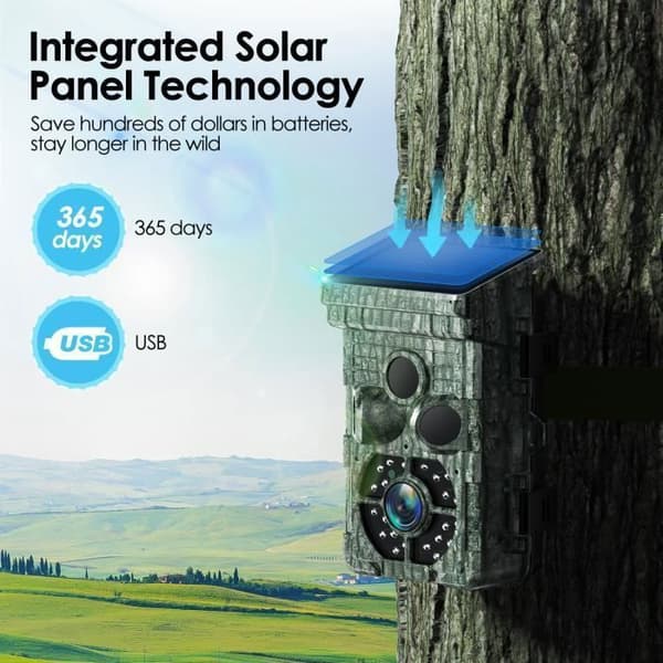 Solar jaktkamera 1080P 32MP CAMPARK Trail Camera WiFi 5000 mAh Batteri, mörkerseende, 0.1s triggande, IP66