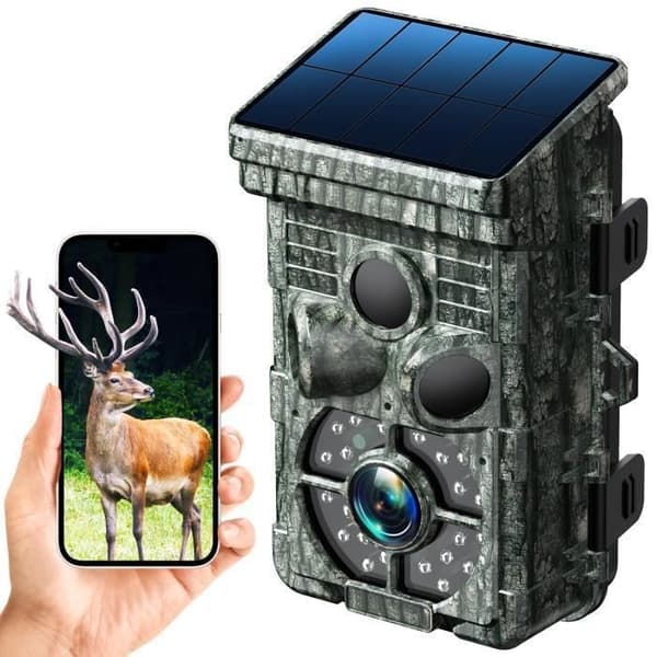 Solar jaktkamera 1080P 32MP CAMPARK Trail Camera WiFi 5000 mAh Batteri, mörkerseende, 0.1s triggande, IP66