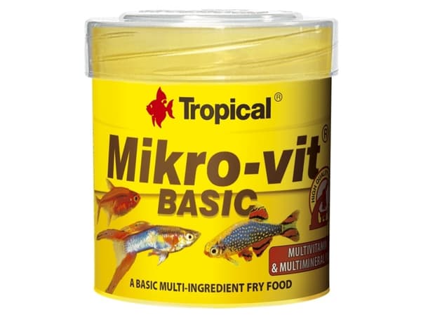 Tropical Mikro-Vit Basic, Akvaariokala, Kuiva kalanruoka, Rapea, A-vitamiini, C-vitamiini, D3-vitamiini, E-vitamiini, 48%, 8%