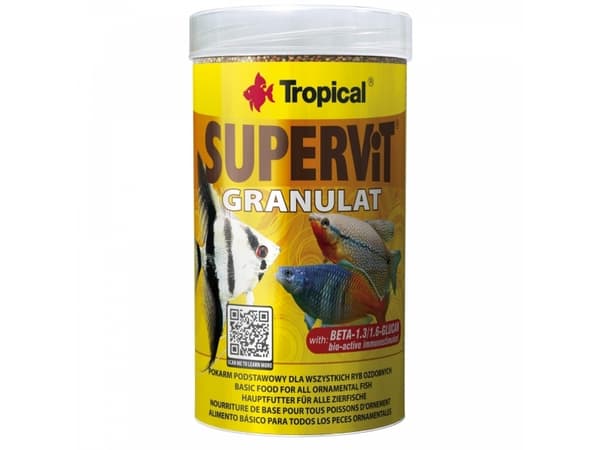 Tropical Supervit Granulat, Akvariumfisk, Torr fiskmat, Pellets, Vitamin A, Vitamin C, Vitamin D3, Vitamin E, 48%, 8%