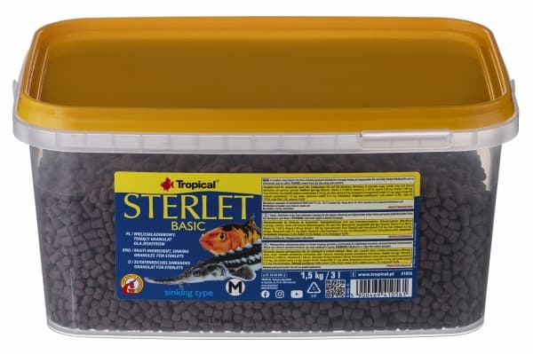 Tropical Sterlet Basic, Akvariefisk, Tør fiskefoder, Granulat, Vitamin A, vitamin C, vitamin D3, vitamin E, Kobber, Jod, Jern, Mangan, Molybden, Sele