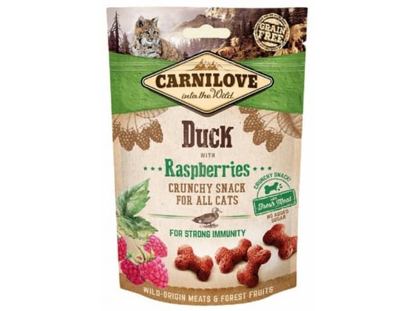 CARNILOVE Crunchy Snack Duck &amp; Raspberries - Kissan lelu, jossa on ankkaa ja vadelmia - 50 g