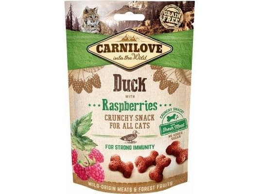 CARNILOVE Crunchy Snack Duck &amp; Raspberries - Kissan lelu, jossa on ankkaa ja vadelmia - 50 g