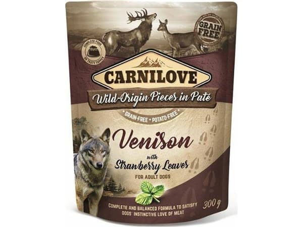 Carnilove Carnilove hundepose viltjordbær - kornfri våt hundemat, vilt med jordbær, 300 g pose universal
