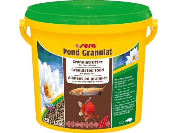 sera Pond Granulat, Lampikalat, Kuiva kalanruoka, Pelletti, A-vitamiini, B1-vitamiini, B2-vitamiini, C-vitamiini, D3-vitamiini, E-vitamiini, Suuri, K