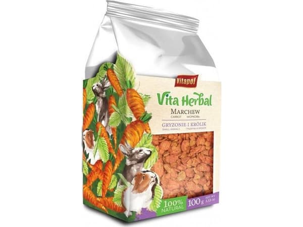 Vita Herbal for gnagere og kaniner, tørkede gulrøtter, 100g, 4stk/disp