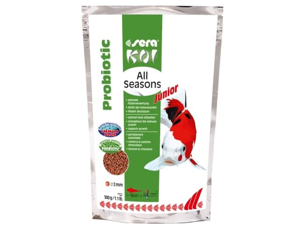 sera Koi Junior All Seasons Probiotic, Damfisk, Tørr fiskemat, Granulat, Vitamin A, Vitamin B1, Vitamin B2, Vitamin C, Vitamin D3, Vitamin E, Liten (