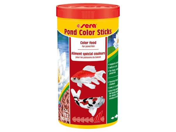 sera Pond Color Sticks, Damfisk, Tørr fiskemat, Pellet, Vitamin A, Vitamin B1, Vitamin B2, Vitamin C, Vitamin D3, Vitamin E, Stor, Medium, Liten (fin