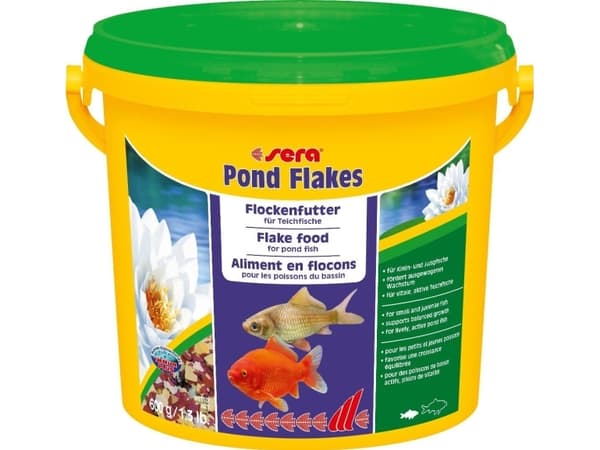 sera Pond Flakes, Lampikalat, Kuiva kalanruoka, Hiutale, A-vitamiini, B1-vitamiini, B2-vitamiini, C-vitamiini, D3-vitamiini, E-vitamiini, Pieni, 21%