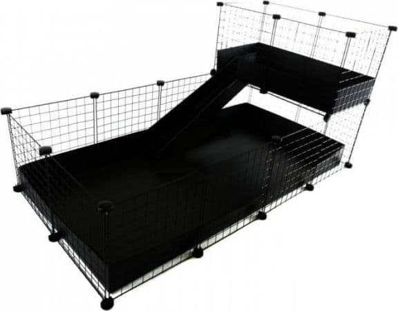 C&C modulbur, en-etasjes 4x2 + Loft 2x1 + Rampe, svart, for marsvin, 149cm x 77cm