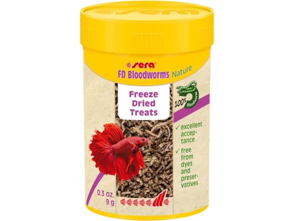 sera FD Bloodworms Nature, Akvariefisk, Frysetørret fiskemad, Røde myggelarver, 61,3%, 15%, 5%